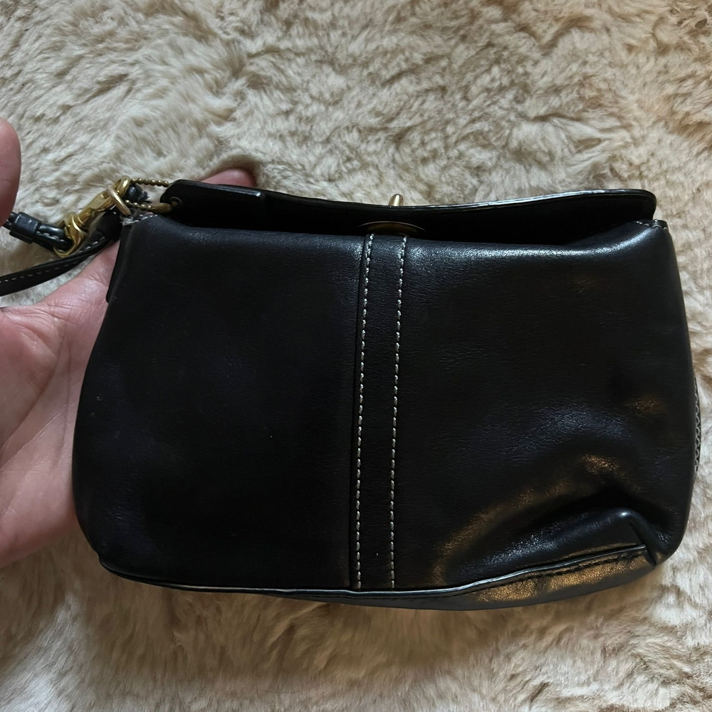 Sleek Coach Black Leather Wristlet